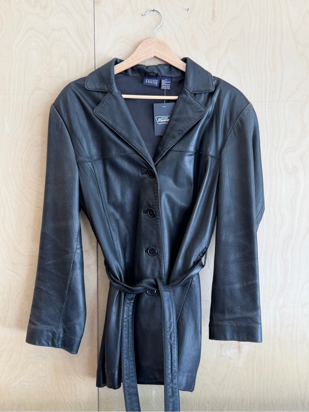 Vintage Hillard & Hanson Black Leather Belted Jacket